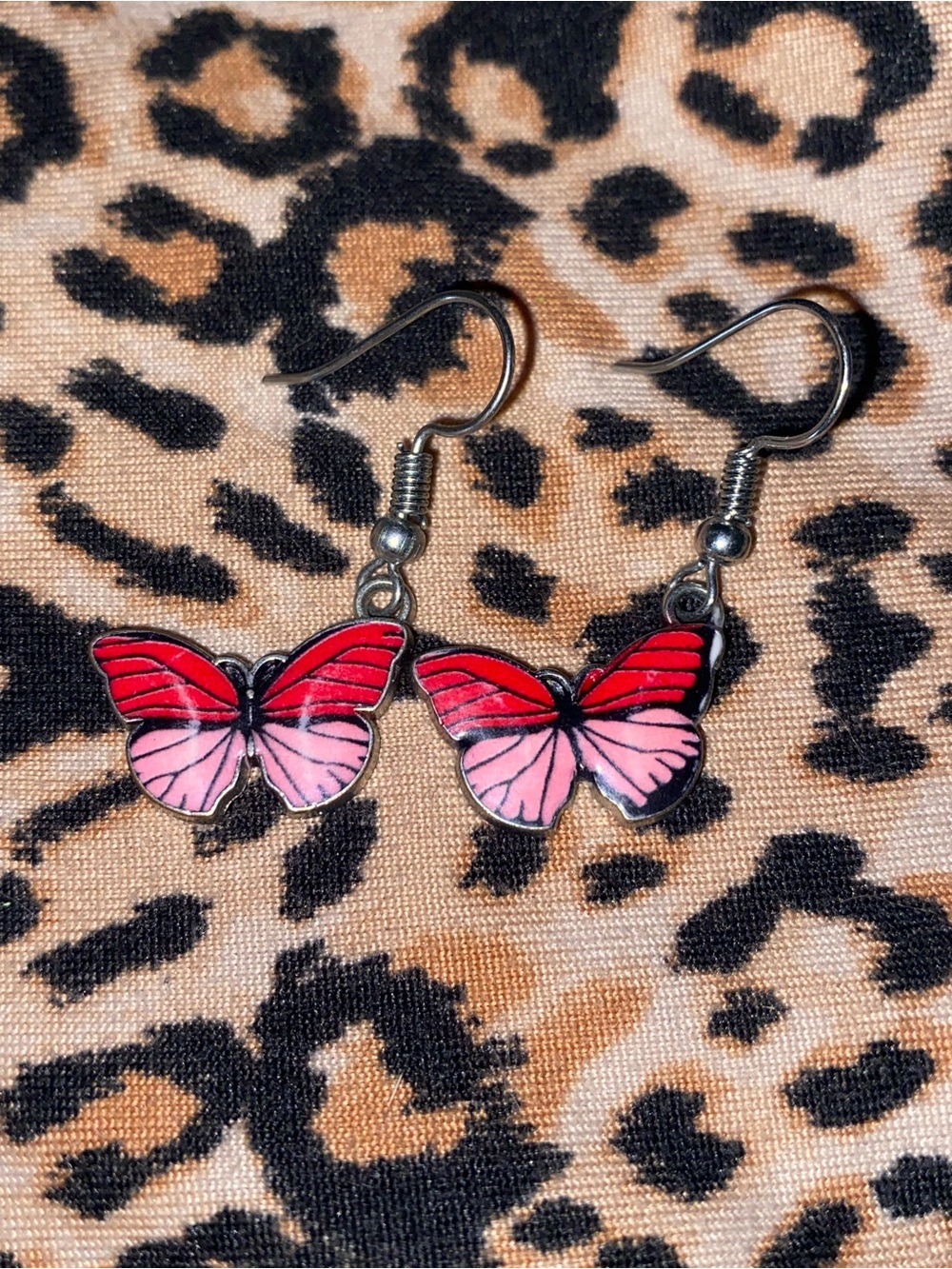 Red and pink butterfly earrings with gradient wings
